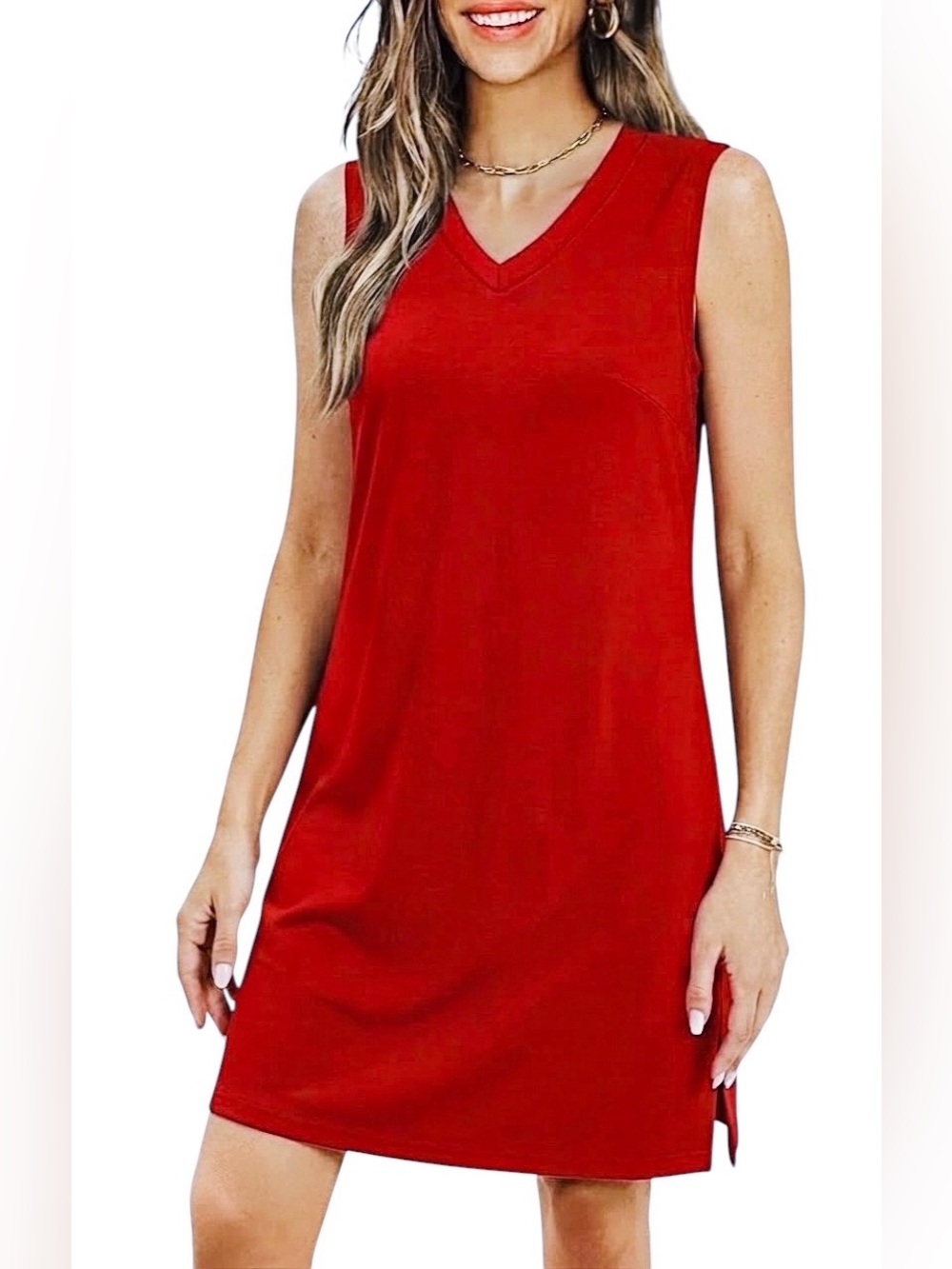 Boutique V-Neck Sporty Casual Shirt Dress Women’s S Red